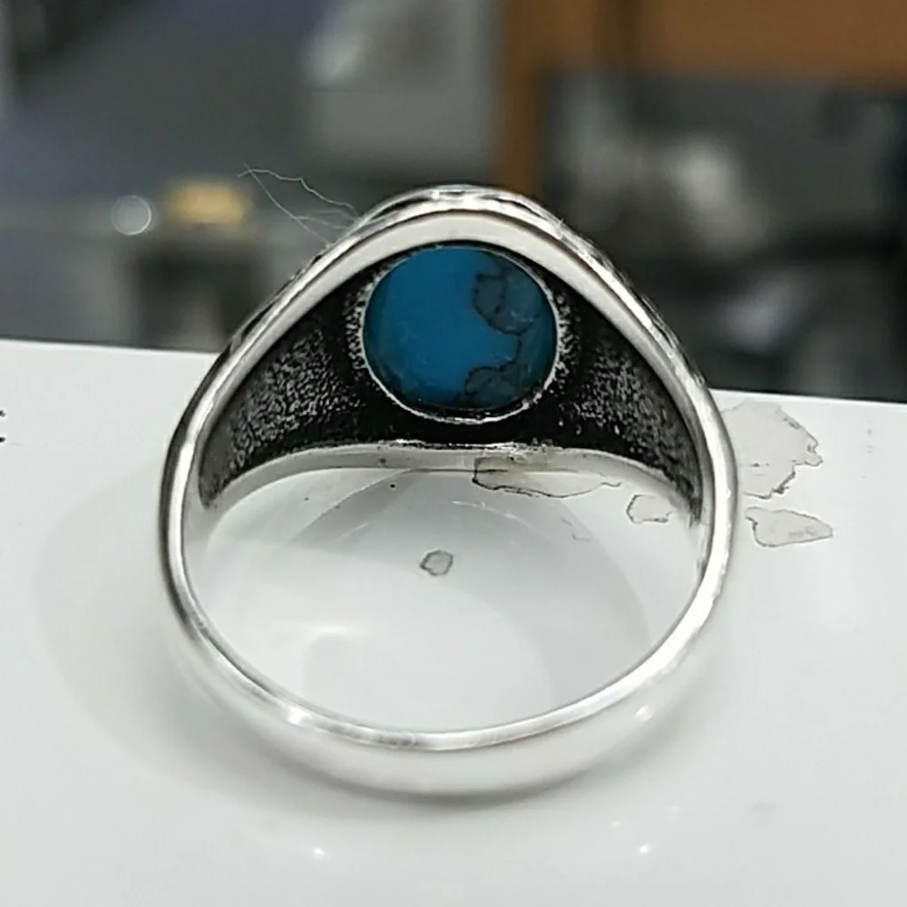 14k Gold plated men's Ring Band Blue